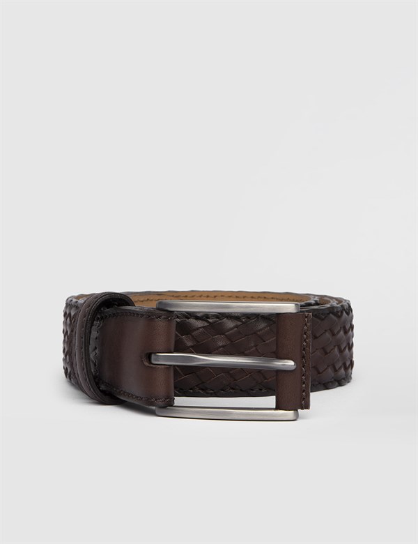 Bardi Brown Woven Leather Men's Belt