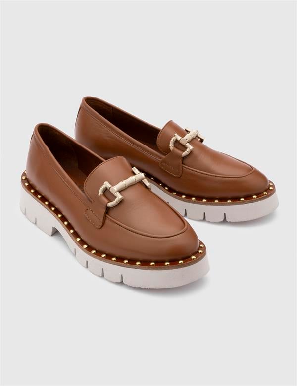 Barina Hakiki Deri Kadın Taba Loafer Ayakkabı