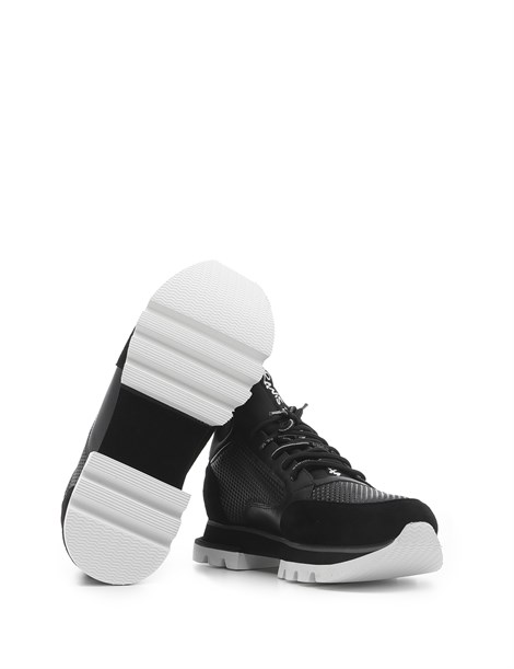 Barrıs Men's Sneaker Black Leather-Black Suede-Black Stretch