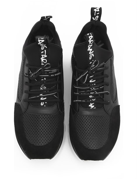 Barrıs Men's Sneaker Black Leather-Black Suede-Black Stretch