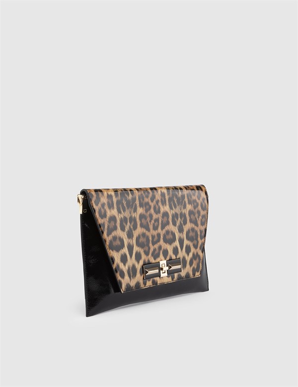 Basel Glossy Black Leopard Women's Handbag