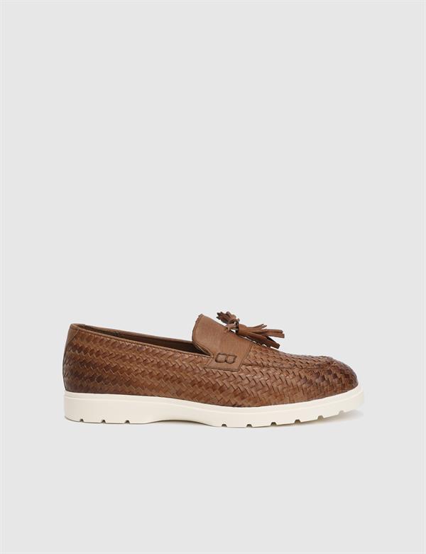 Bawtry Hakiki Örgü Deri Taba Erkek Loafer