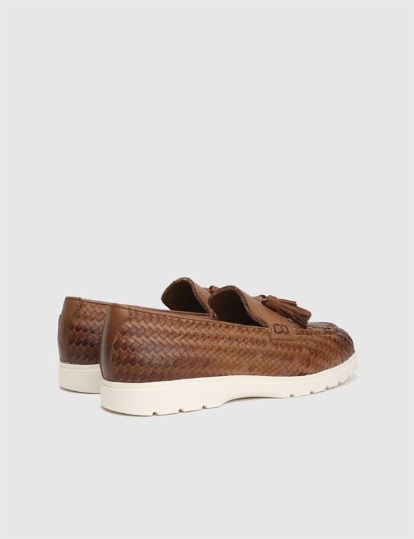 Bawtry Hakiki Örgü Deri Taba Erkek Loafer