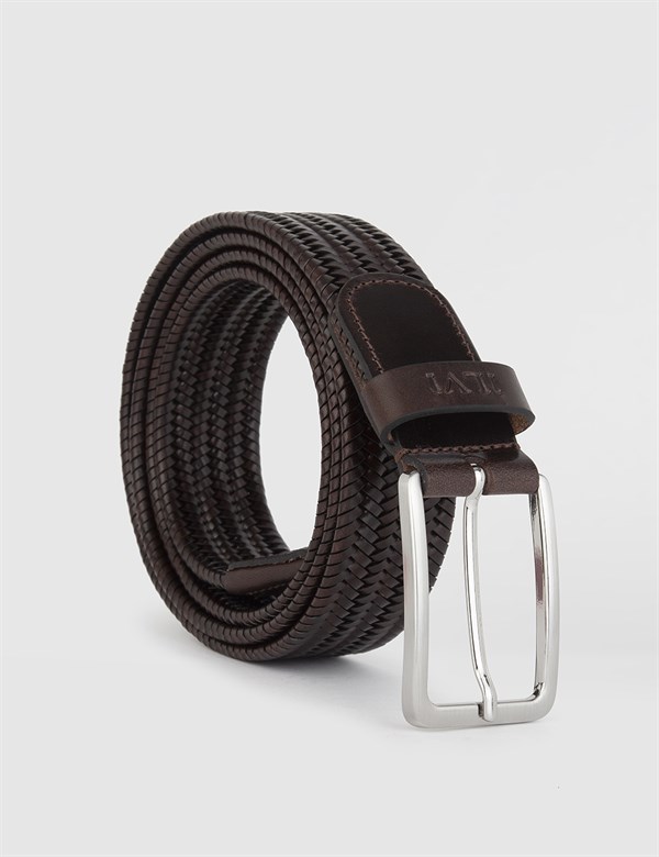 Batair Brown Nappa Leather Woven Men's Belt