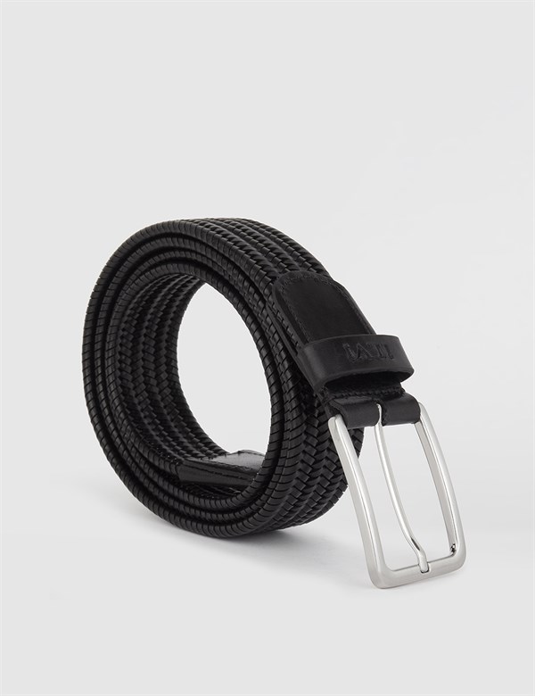 Batair Black Leather Woven Men's Belt