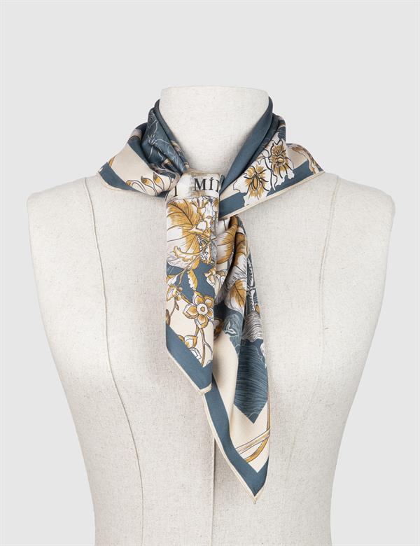 Benade Green-Cream Silk Twill Women's Scarf