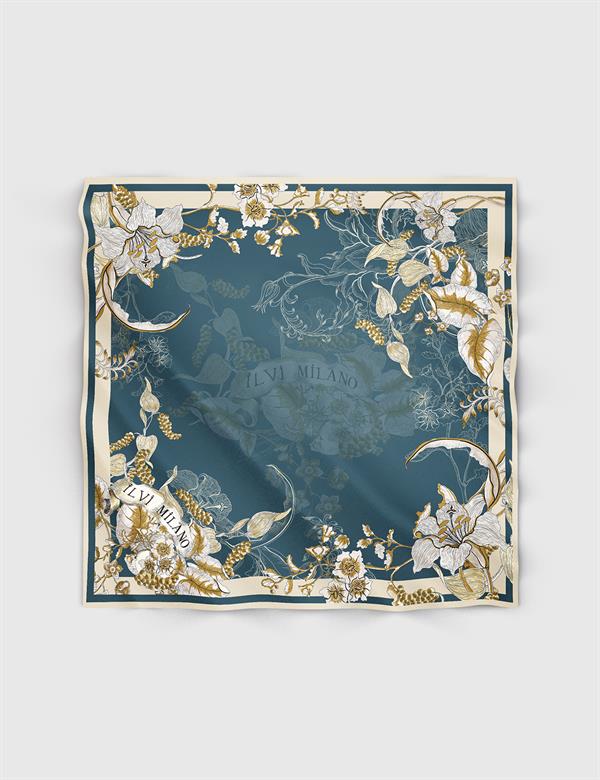 Benade Green-Cream Silk Twill Women's Scarf
