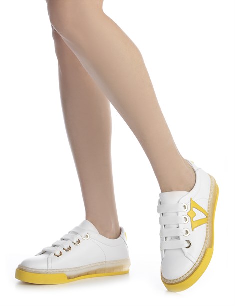 Bereza Women's Sneaker White Leather - Yellow