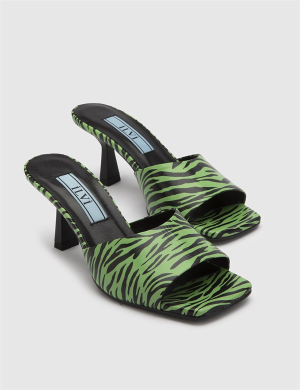 Berga Black-Green Leather Women's Heeled Slide