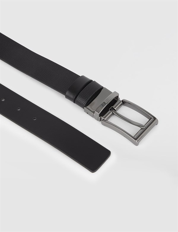 Batair Black Leather Printed Men's Belt