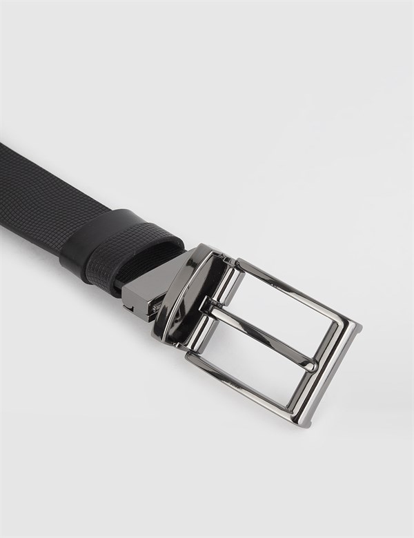 Batair Black Leather Printed Men's Belt