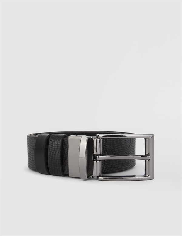 Batair Black Leather Printed Men's Belt