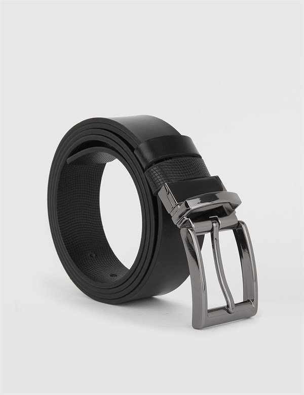 Batair Black Leather Printed Men's Belt