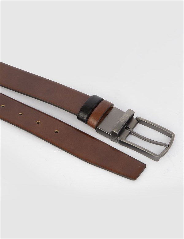 Blanka Black-Saddle Brown Aniline Leather Men's Belt