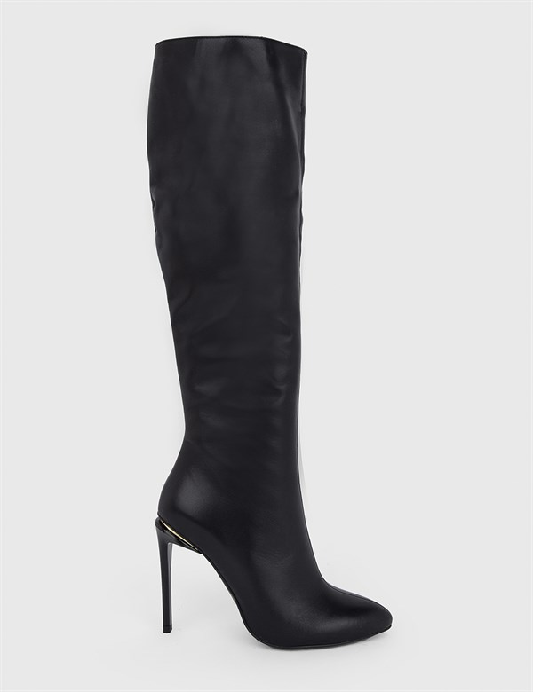 Blasia Black Leather Women's Heeled High Boot