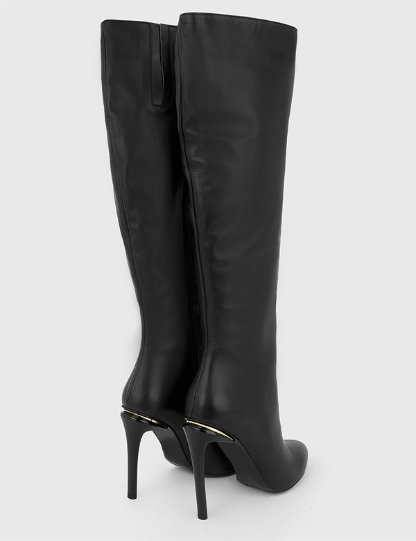 Blasia Black Leather Women's Heeled High Boot