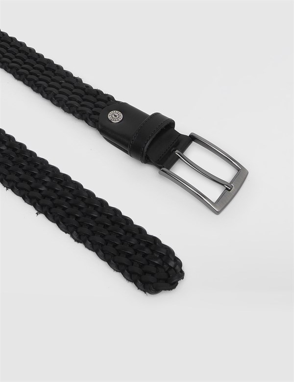 Bliant Black Leather Woven Men's Belt
