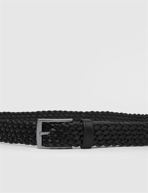 Bliant Black Leather Woven Men's Belt