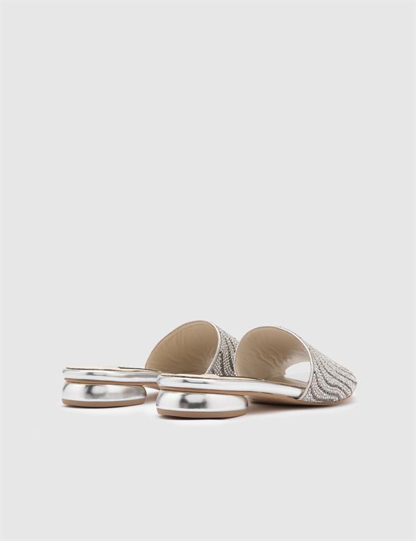 Boday Silver Leather Women's Slide with Stones