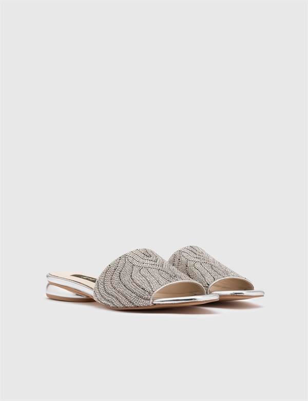 Boday Silver Leather Women's Slide with Stones