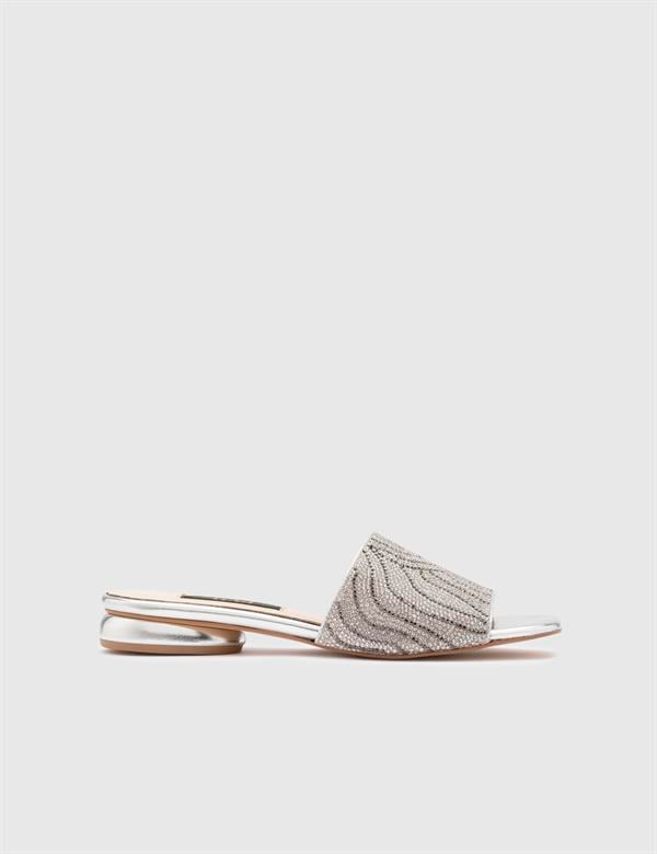 Boday Silver Leather Women's Slide with Stones