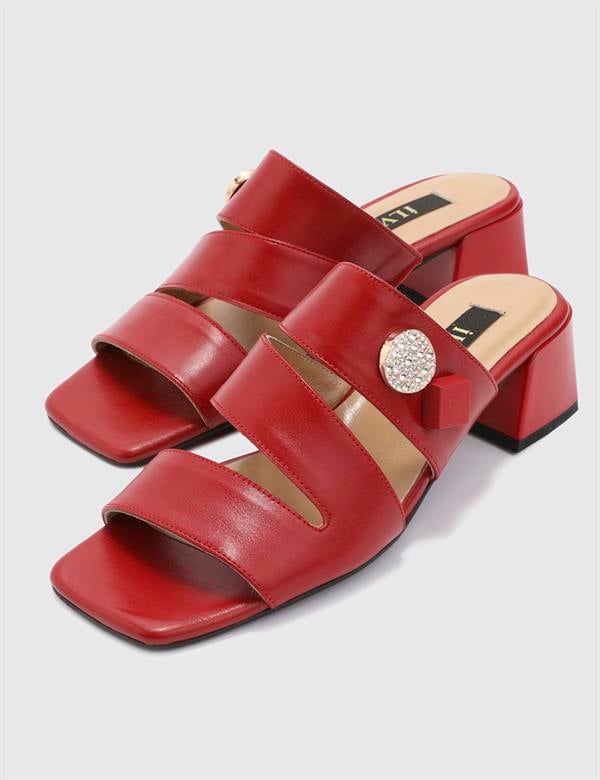 Bojana Red Leather Women's Heeled Slide