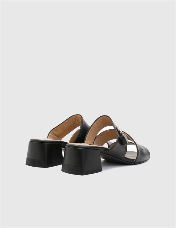 Bojana Black Leather Women's Heeled Slide
