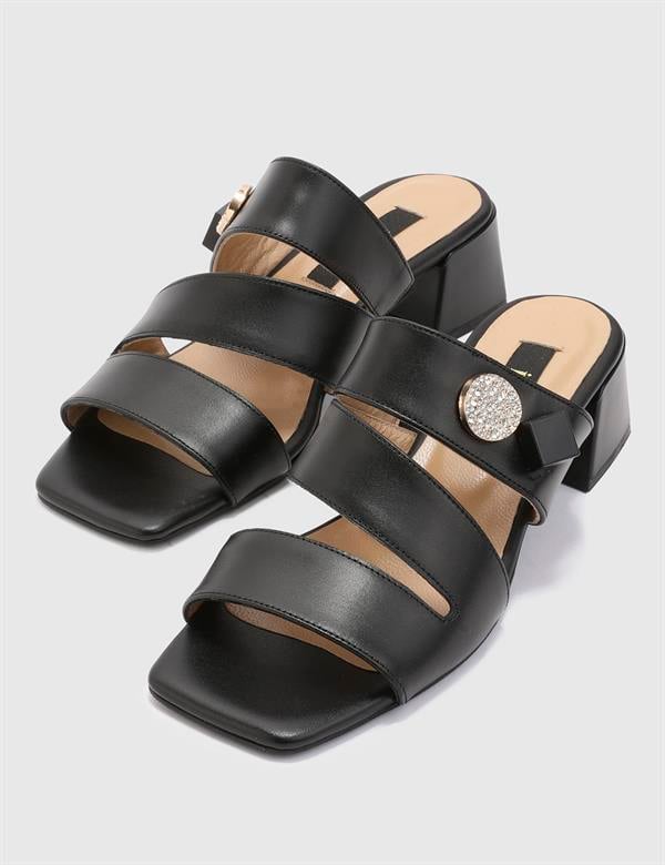 Bojana Black Leather Women's Heeled Slide