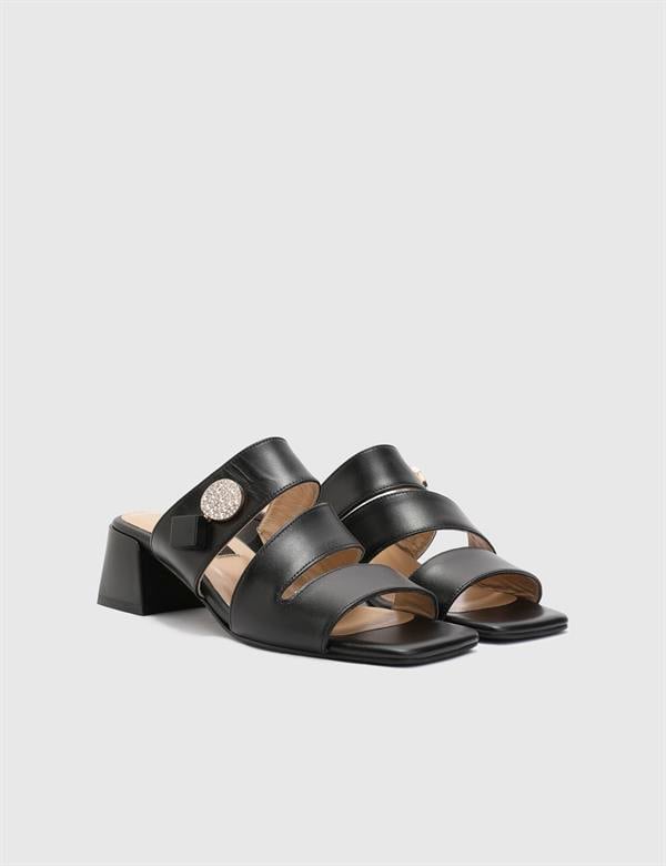 Bojana Black Leather Women's Heeled Slide
