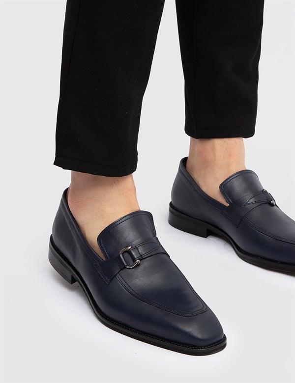 Booker Navy Blue Leather Men's Loafer