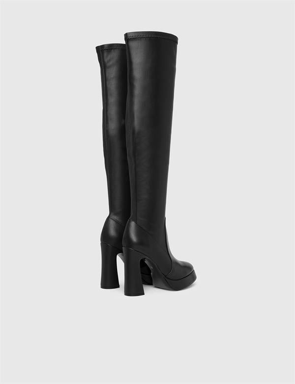 Brisa Black Leather Women's Heeled Stretch High Boot
