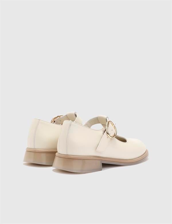 Buterez Hakiki Deri Kadın Krem Loafer Ayakkabı