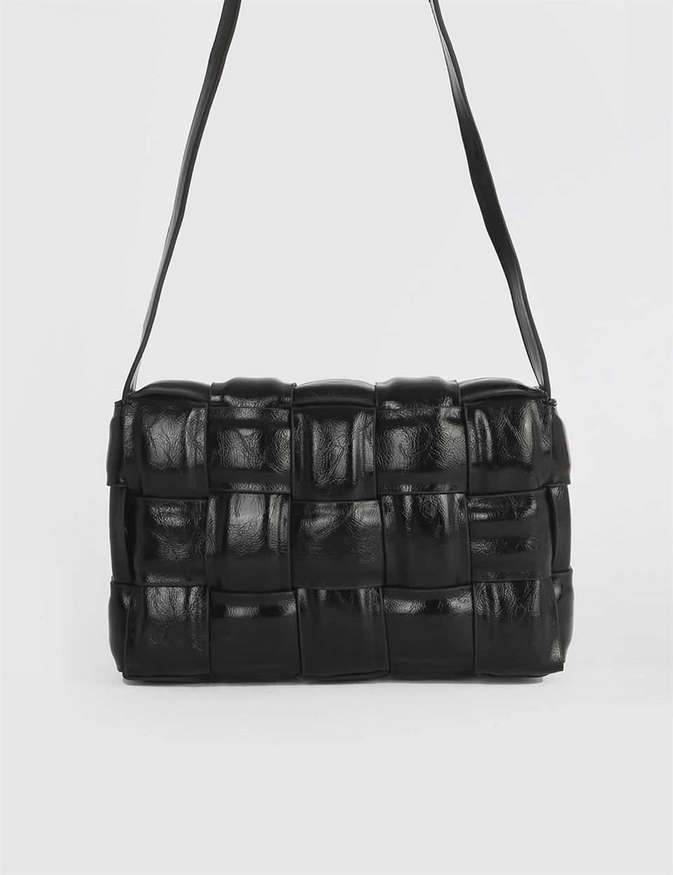 Albano Black Patent Leather Women's Shoulder Bag - İLVİ
