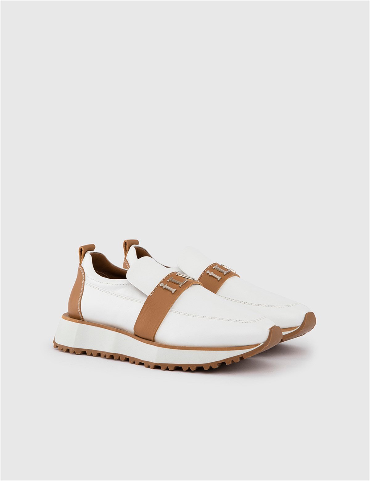 Chur White-Saddle Brown Leather Women's Sneaker - İLVİ