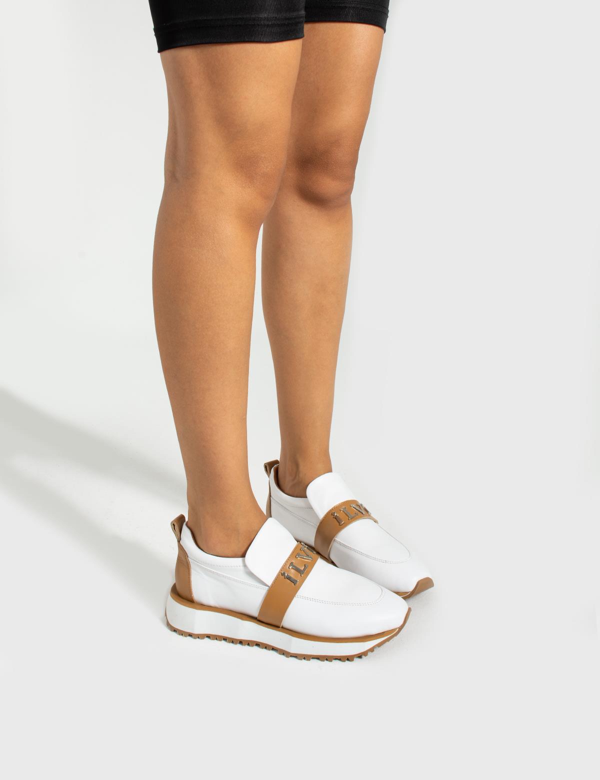 U35 先生 B1Wスエード タペストリー 【雪の下】 [W16C] Chur White-Saddle Brown Leather Women's Sneaker - İLVİ