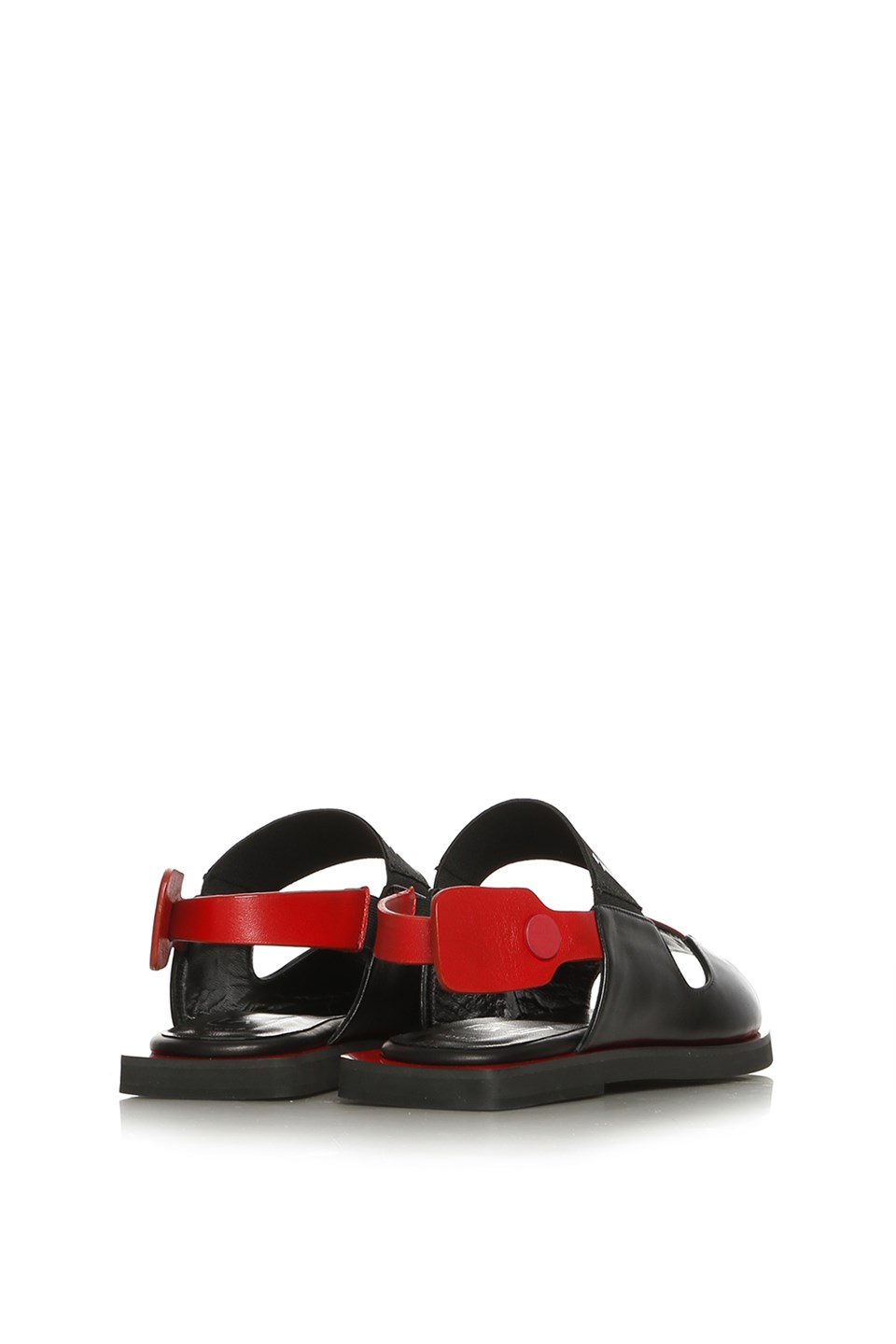 Dana Women's Sandal Black Leather Red - İLVİ