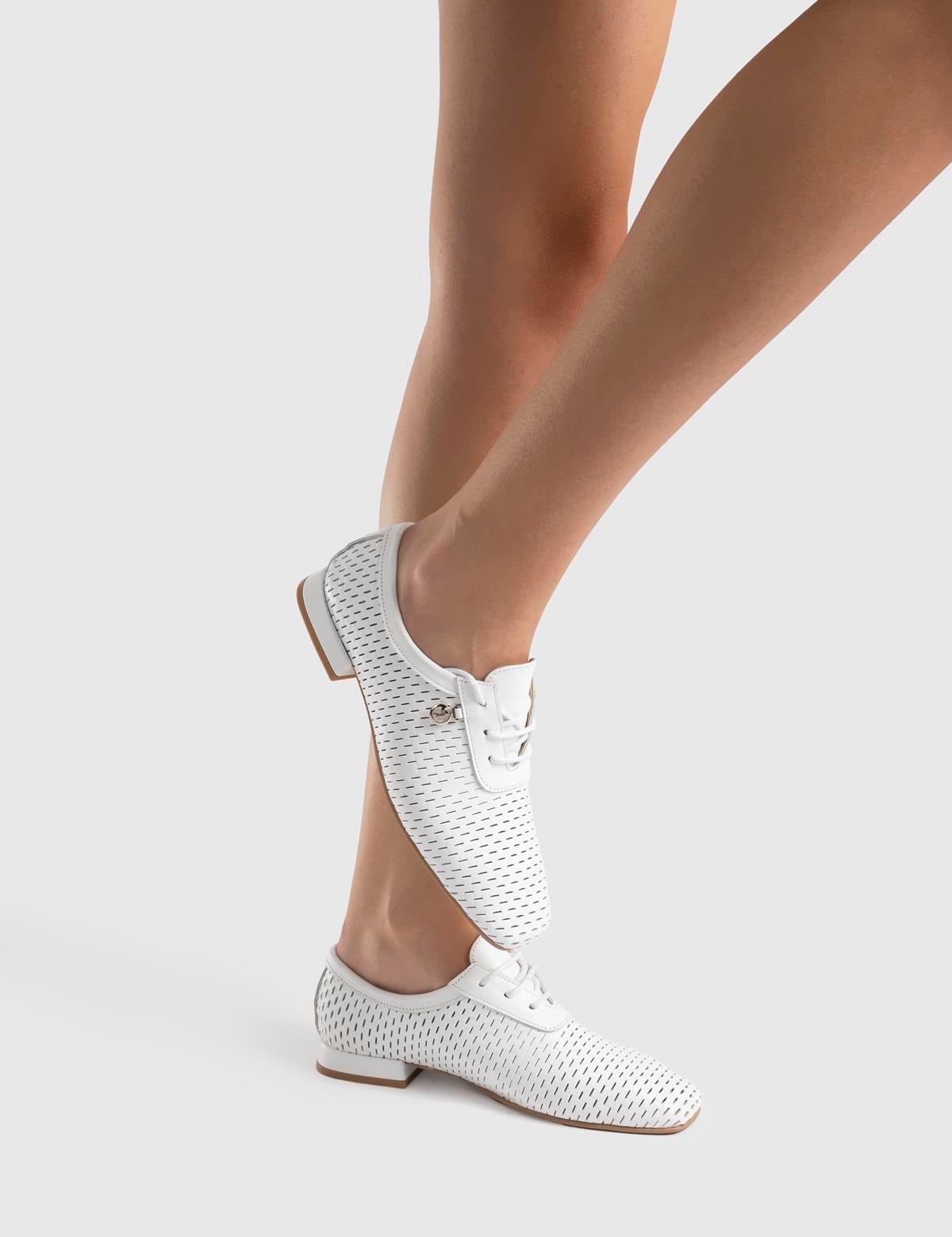Marleen White Leather Women's Oxford - İLVİ Marleen White Leather Women's Oxford - İLVİ