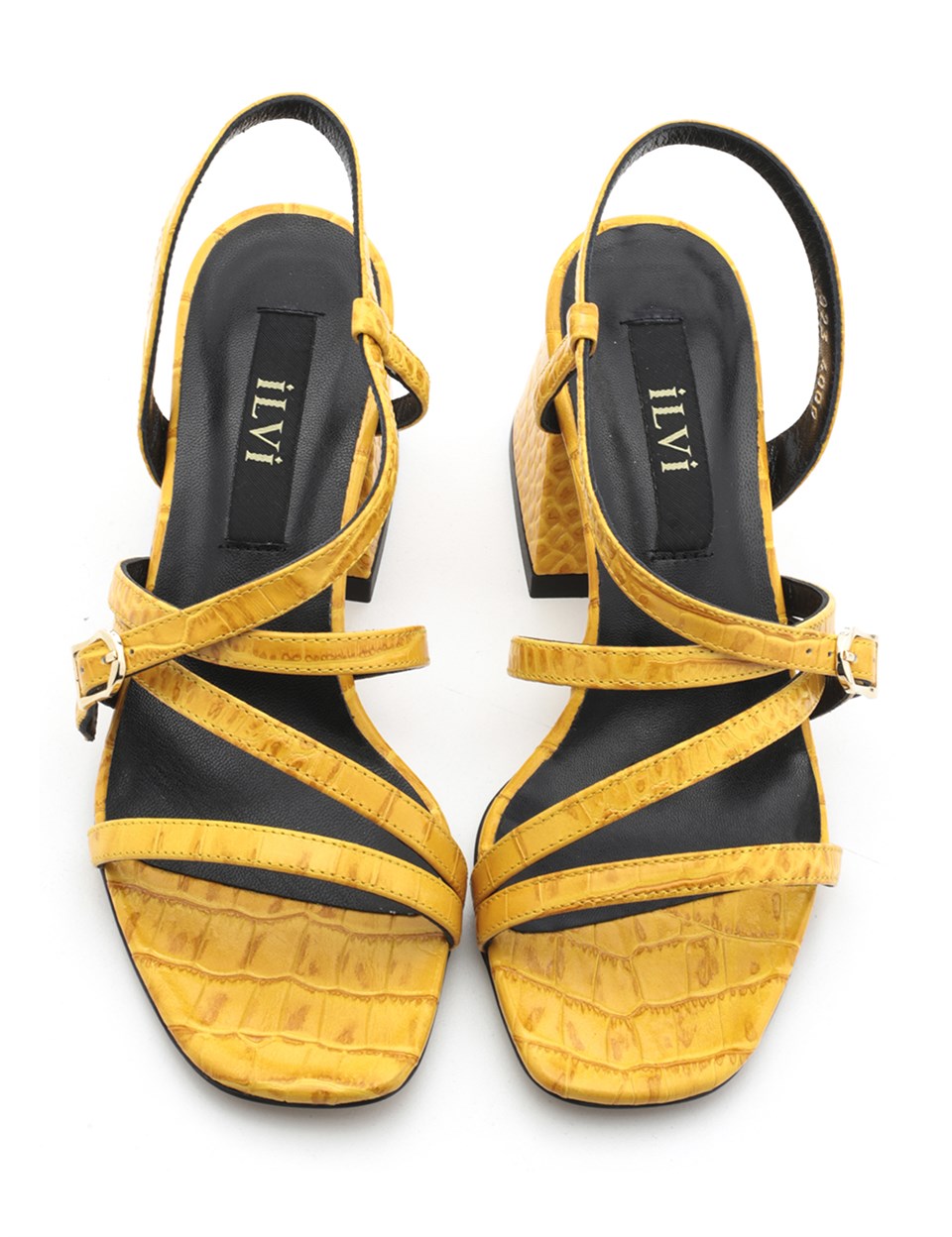 Nao Yellow Crocodile Leather Women's Heeled Sandal - İLVİ
