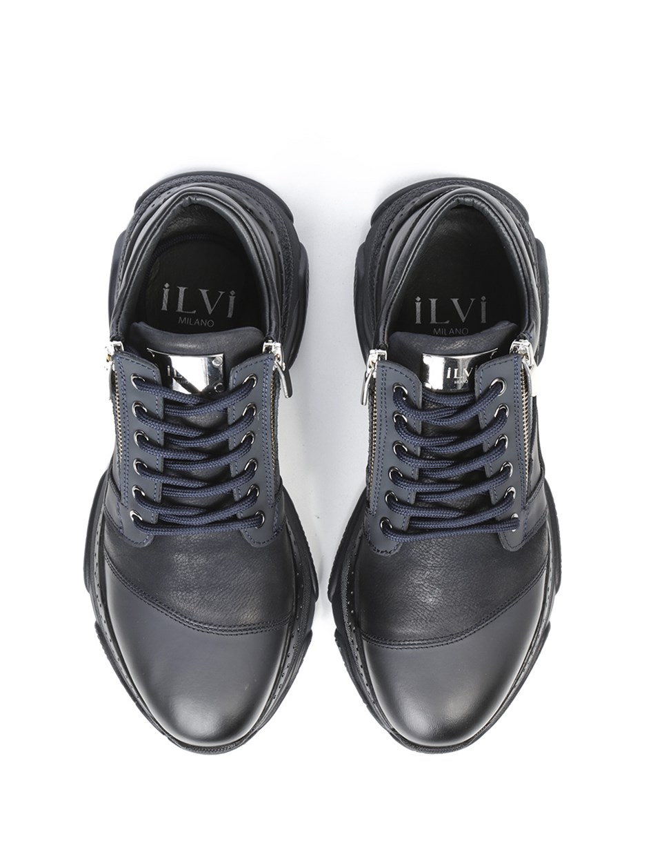 Puta Navy Blue Leather Men's Sneaker - İLVİ