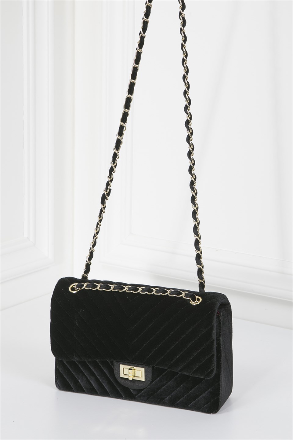 Seylis B28342 Shoulder Bag Black Velvet - İLVİ