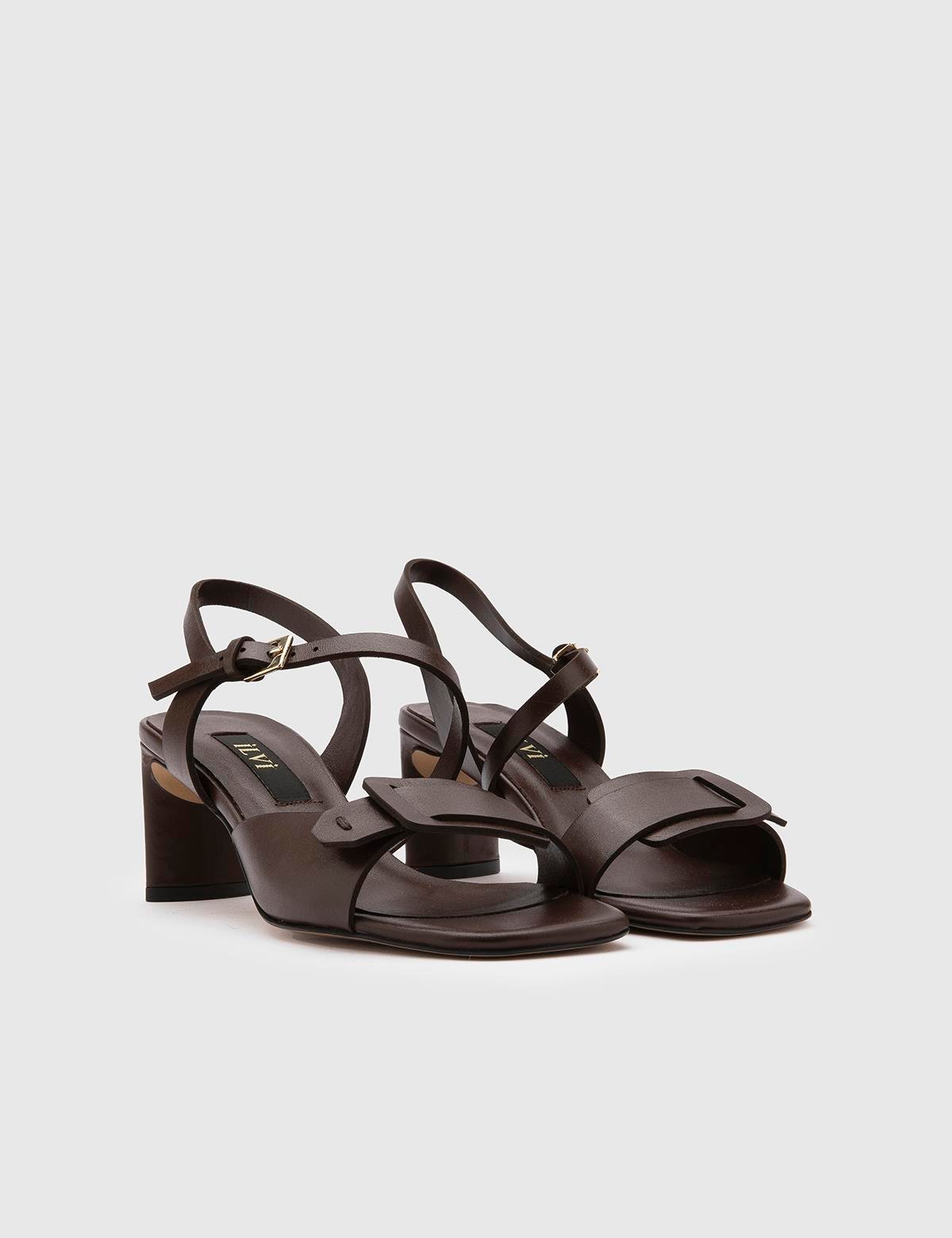 Vince Brown Leather Women's Heeled Sandal - İLVİ Vince Brown Leather Women's Heeled Sandal - İLVİ