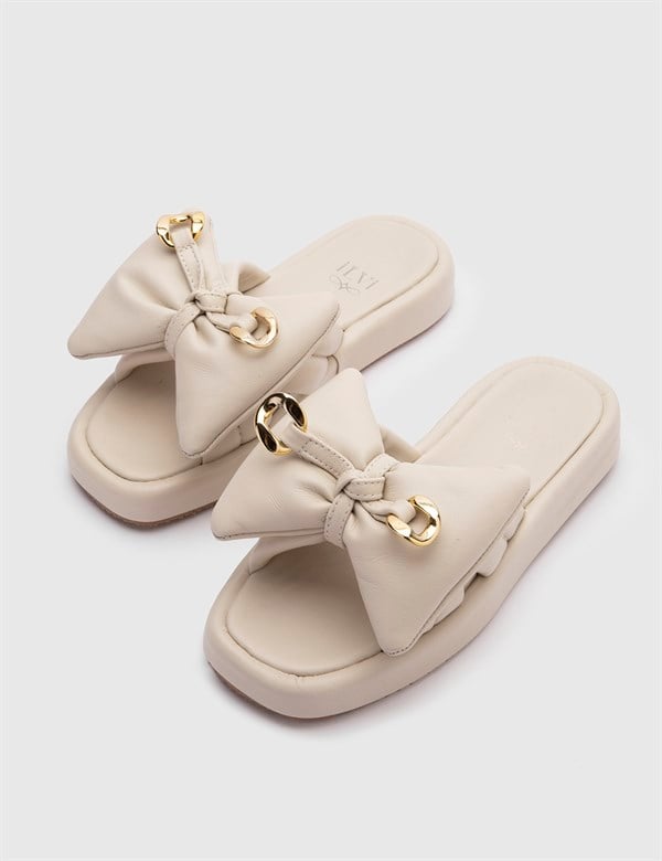 Cadha Cream Leather Women's Slipper
