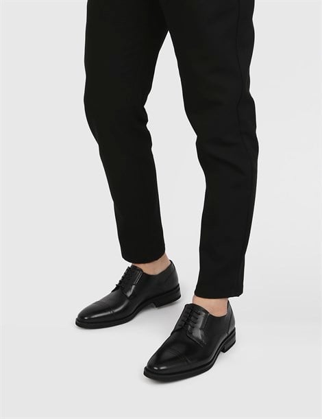 Calvino Black Leather Men's Derby Shoe