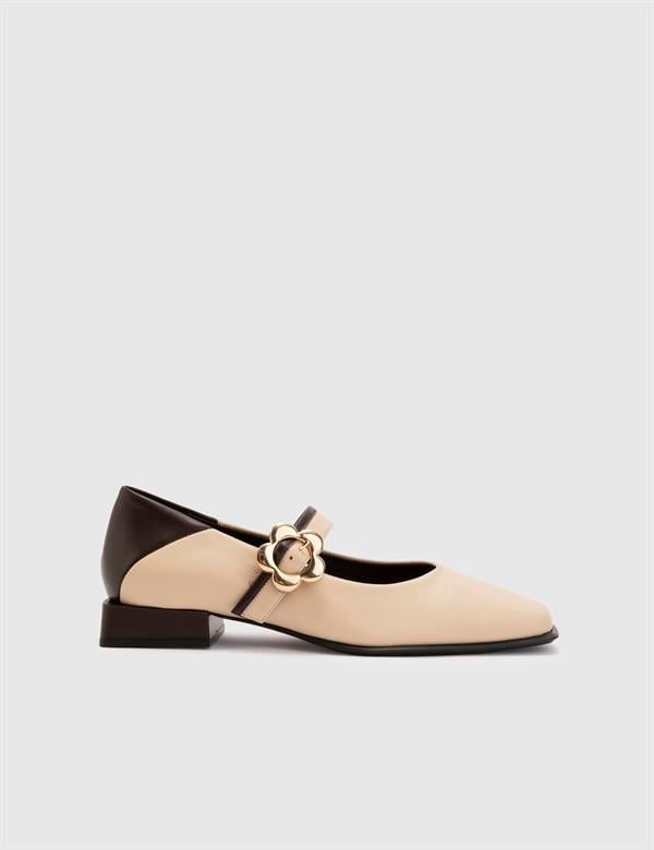 Camlo Cream Leather Women's Ballerina
