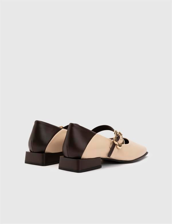Camlo Cream Leather Women's Ballerina