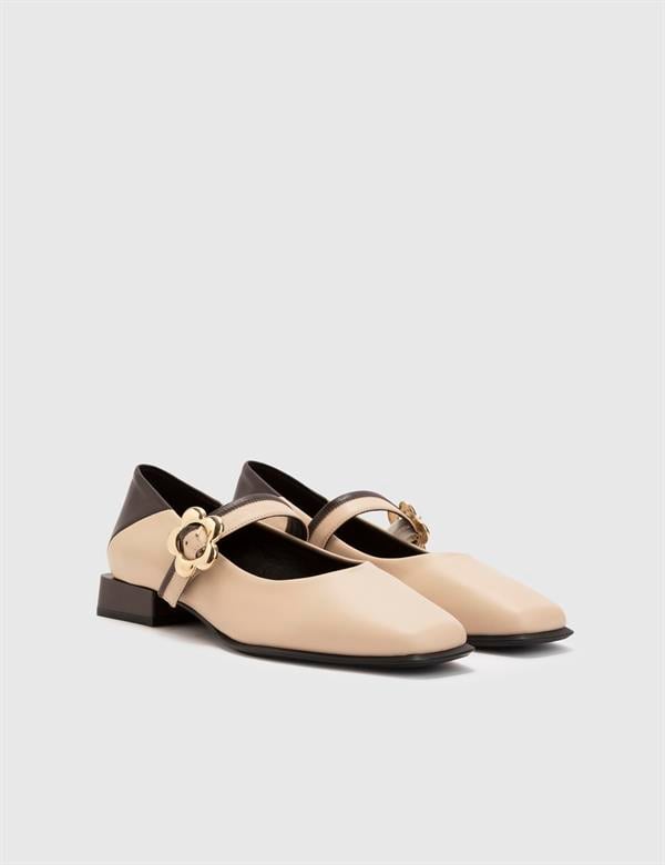 Camlo Cream Leather Women's Ballerina