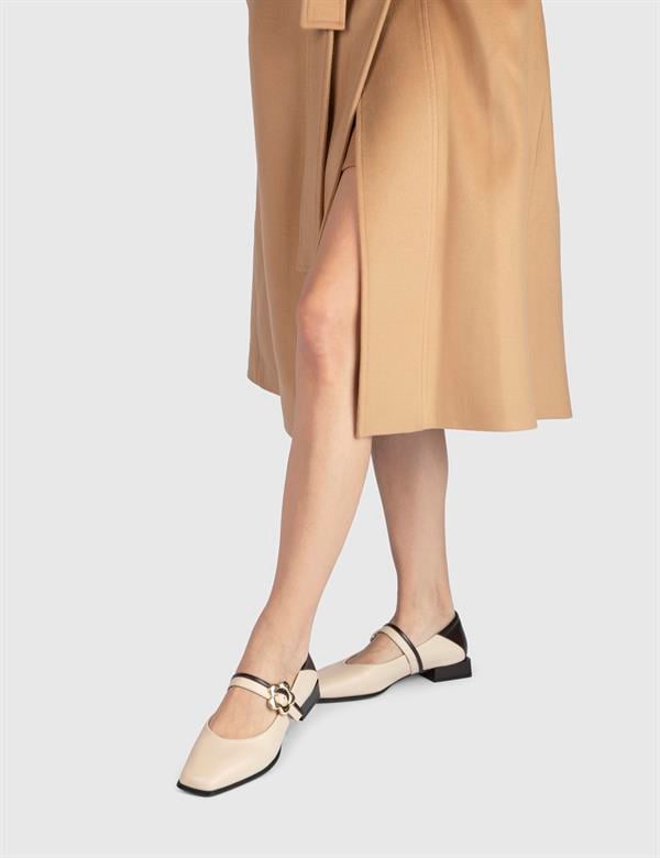 Camlo Cream Leather Women's Ballerina