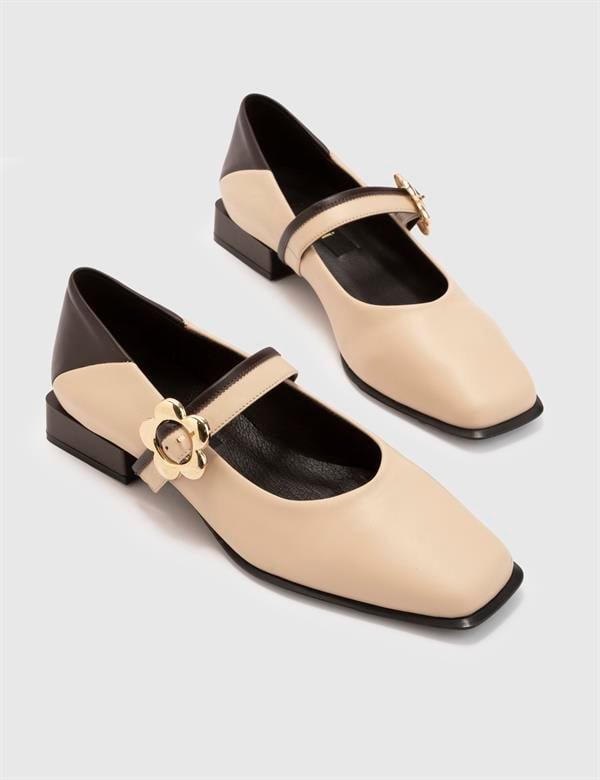 Camlo Cream Leather Women's Ballerina