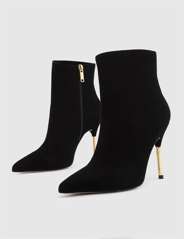 Camrose Black Suede Leather Women's Heeled Boot
