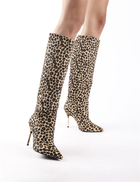 Carlile Leopard Foal Fur Leather Women's Heeled High Boot